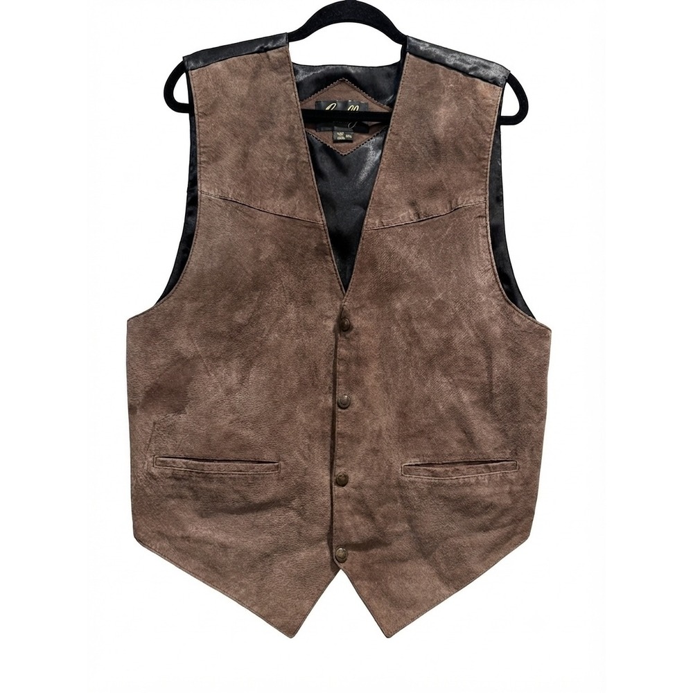 Scully Men Brown Suede Leather Western Vest XL Style 504 Star Buttons Cinch Back